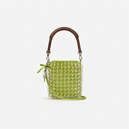 Yeşil Kristal Zincir Mini Tote Çanta