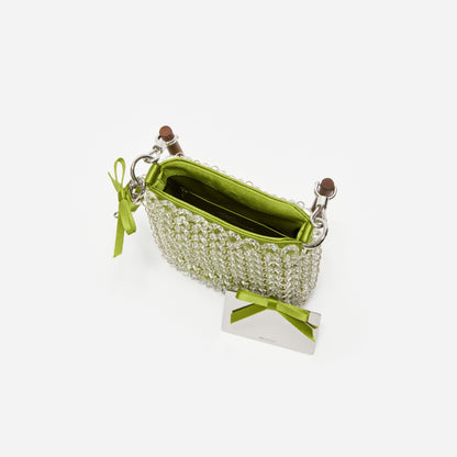 Yeşil Kristal Zincir Mini Tote Çanta
