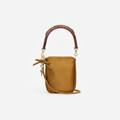Altın Rengi Saten Kristal Fiyonklu Mini Tote Çanta
