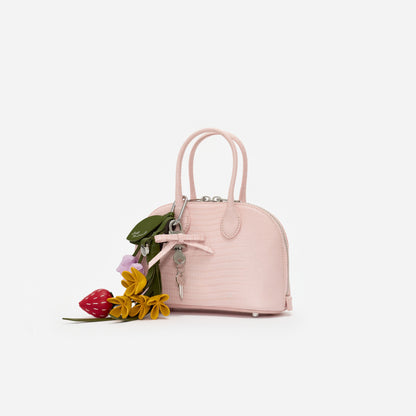 Pembe Kabartma Deri Mini Çanta