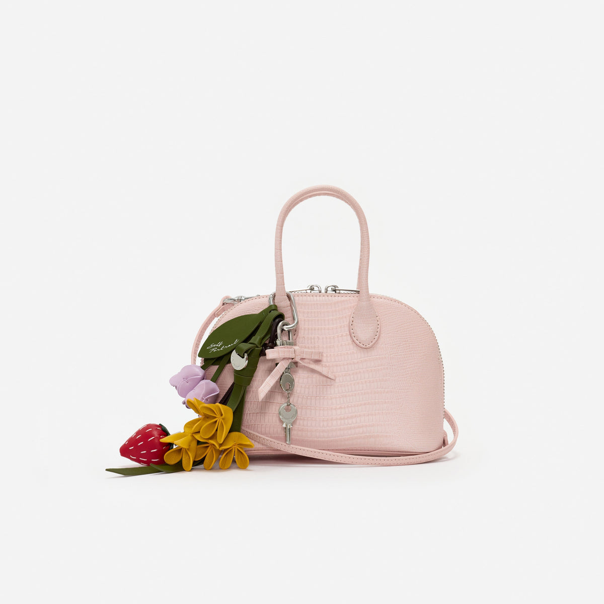 Pembe Kabartma Deri Mini Çanta