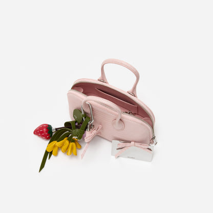 Pembe Kabartma Deri Mini Çanta