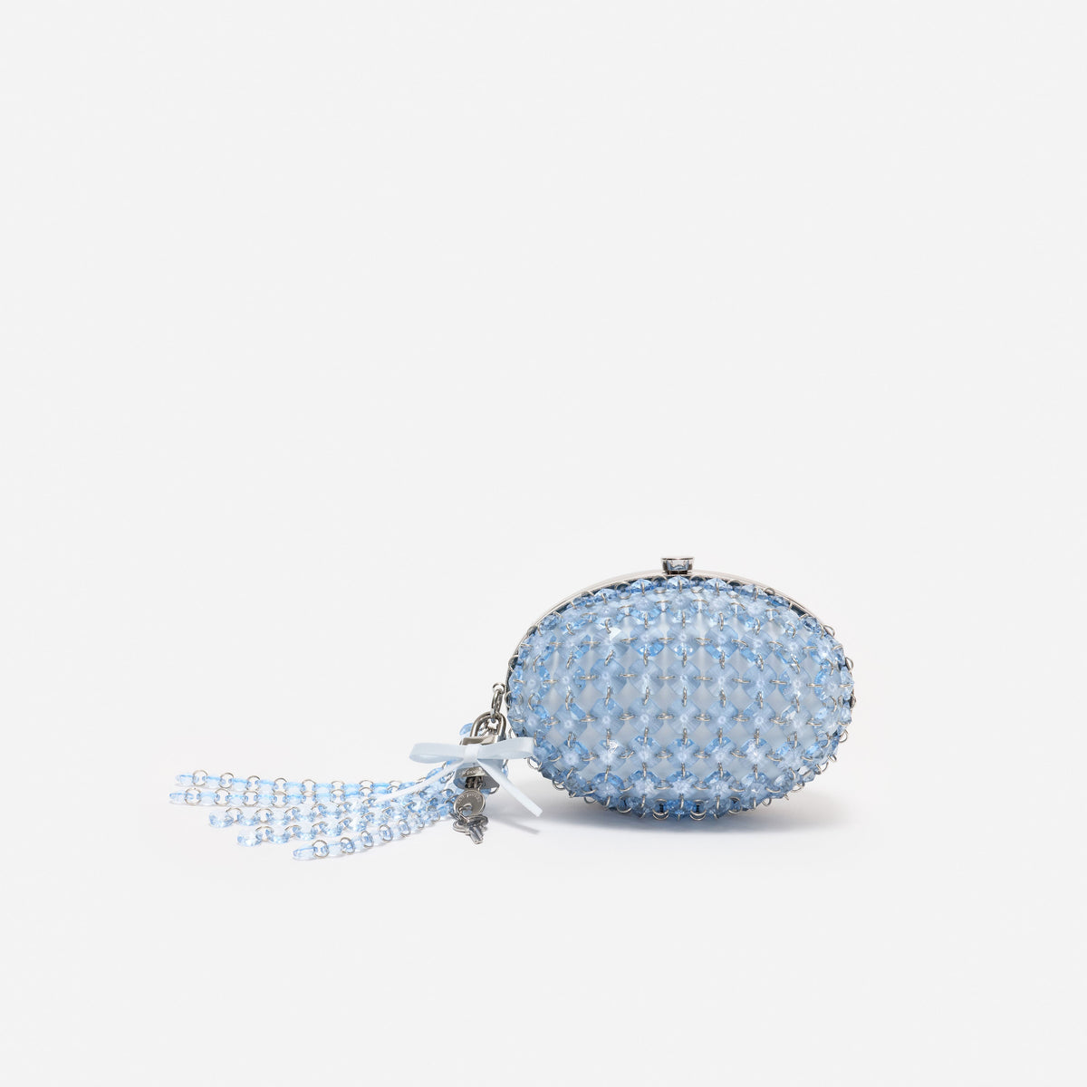 Mavi Kristal ve Fiyonk Detaylı Oval Clutch Çanta