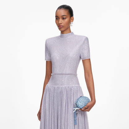 Mavi Kristal ve Fiyonk Detaylı Oval Clutch Çanta