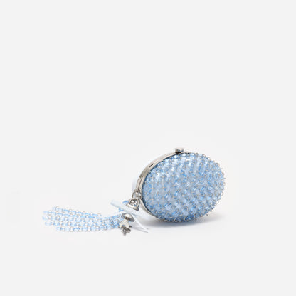 Mavi Kristal ve Fiyonk Detaylı Oval Clutch Çanta