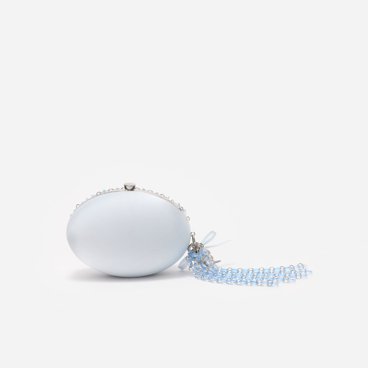 Mavi Kristal ve Fiyonk Detaylı Oval Clutch Çanta