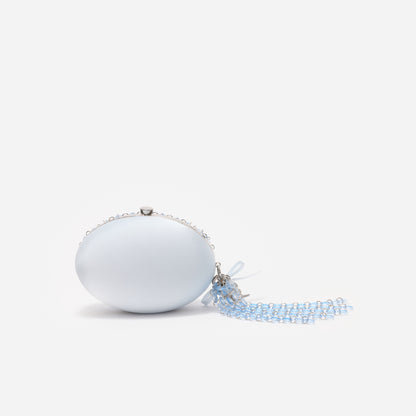 Mavi Kristal ve Fiyonk Detaylı Oval Clutch Çanta