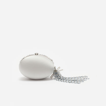 Gri Kristal ve Fiyonk Detaylı Oval Clutch Çanta