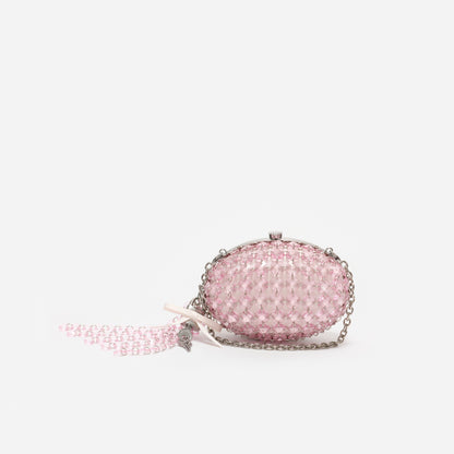 Pembe Oval Kristal Zincir Detaylı Portföy Çanta