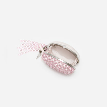 Pembe Oval Kristal Zincir Detaylı Portföy Çanta