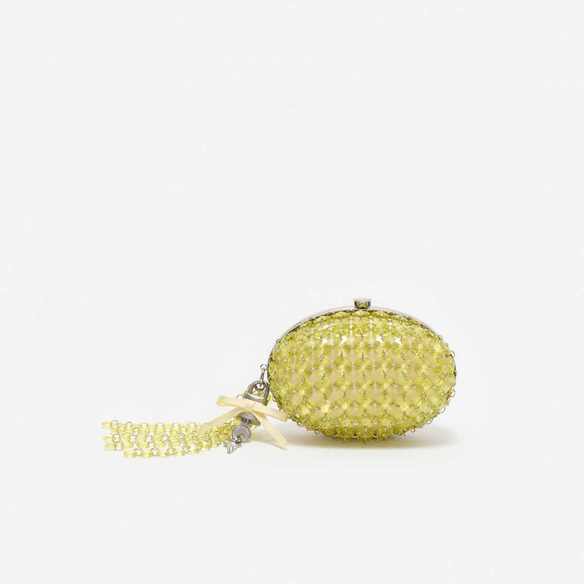 Sarı Kristal Zincir Detaylı Oval Clutch Çanta