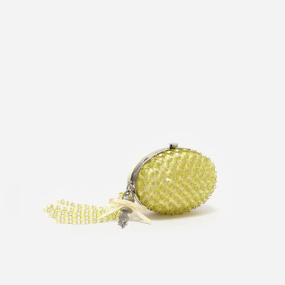 Sarı Kristal Zincir Detaylı Oval Clutch Çanta
