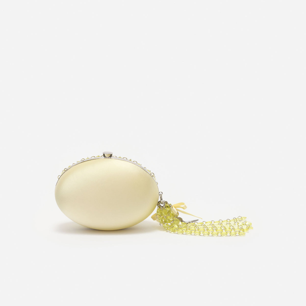 Sarı Kristal Zincir Detaylı Oval Clutch Çanta