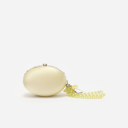 Sarı Kristal Zincir Detaylı Oval Clutch Çanta