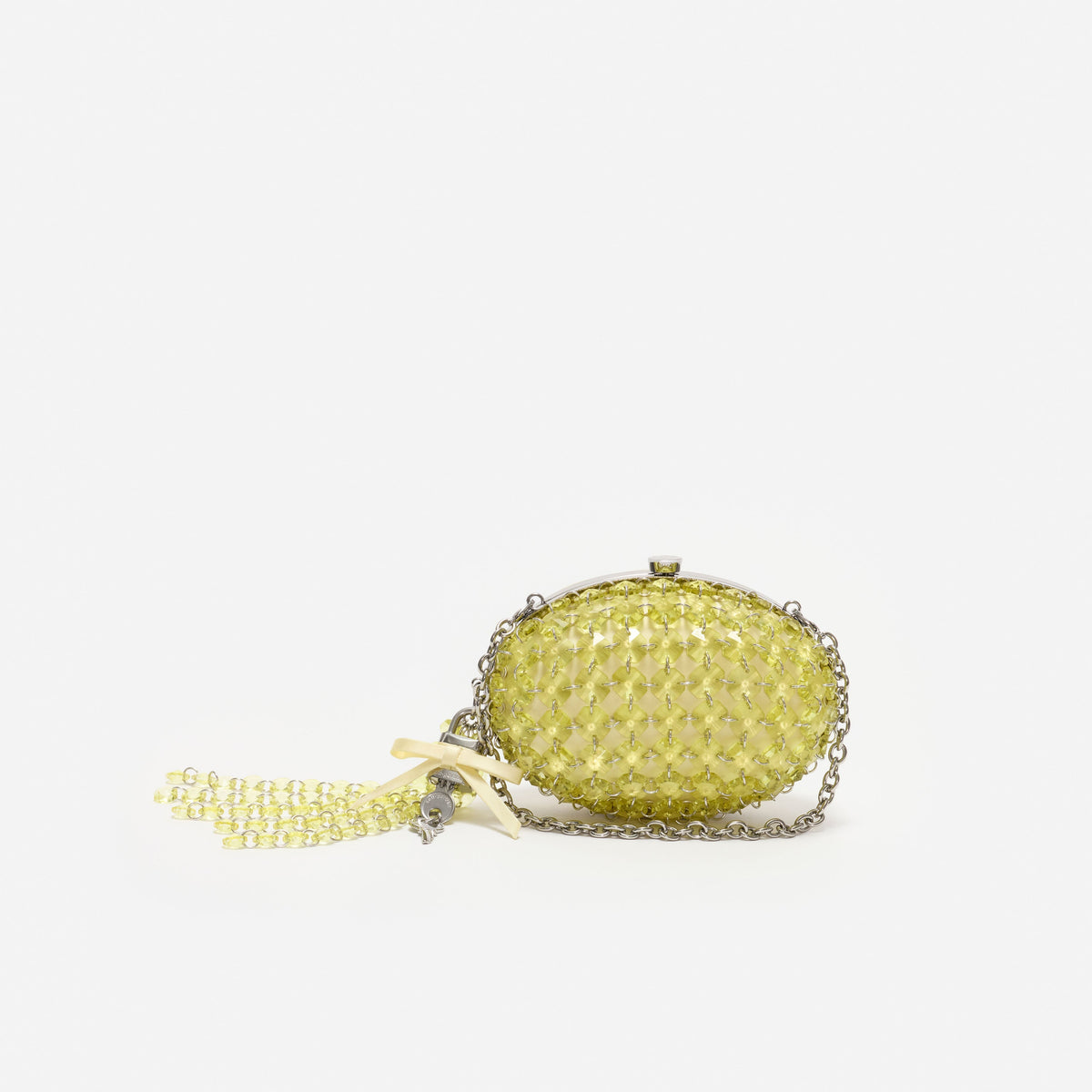 Sarı Kristal Zincir Detaylı Oval Clutch Çanta