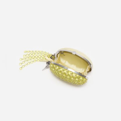 Sarı Kristal Zincir Detaylı Oval Clutch Çanta