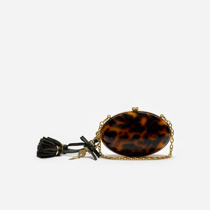 Kahverengi Reçine Oval Clutch Çanta