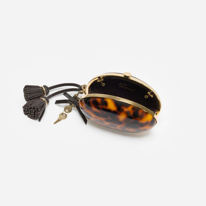 Kahverengi Reçine Oval Clutch Çanta