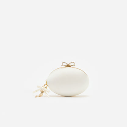 Krem Saten Oval Clutch Çanta