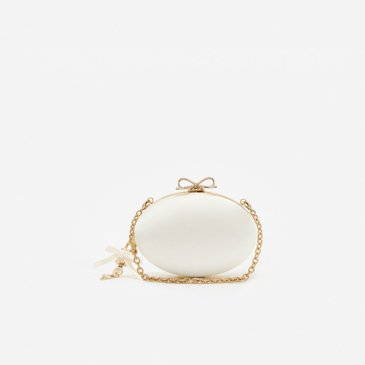 Krem Saten Oval Clutch Çanta