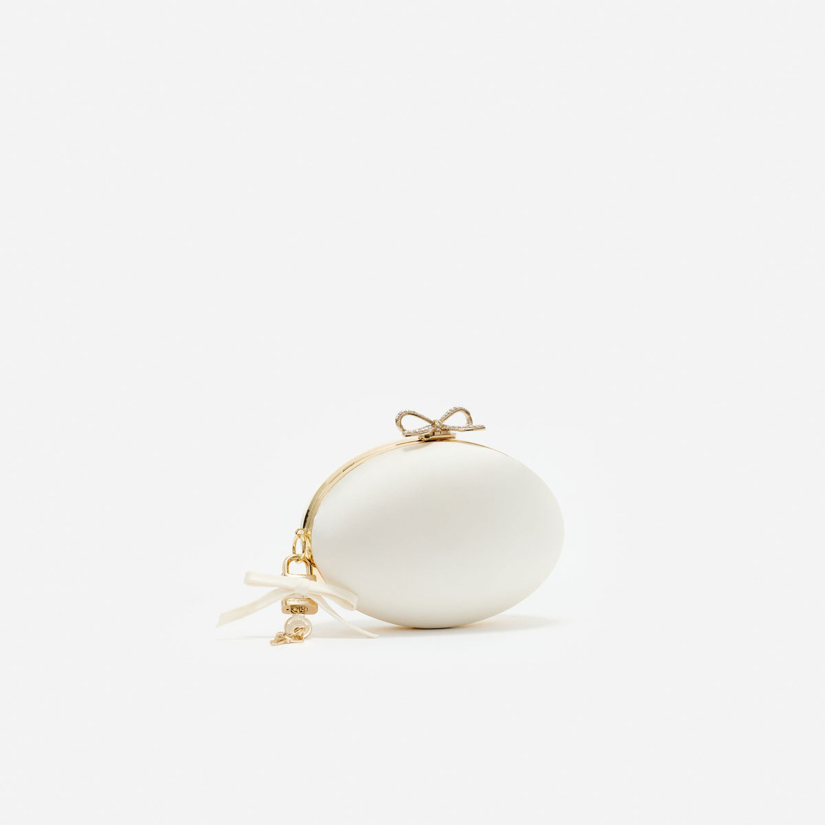 Krem Saten Oval Clutch Çanta