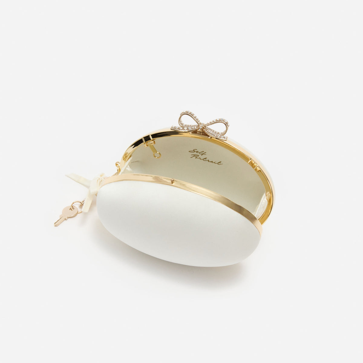 Krem Saten Oval Clutch Çanta