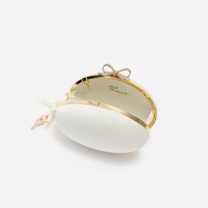 Krem Saten Oval Clutch Çanta