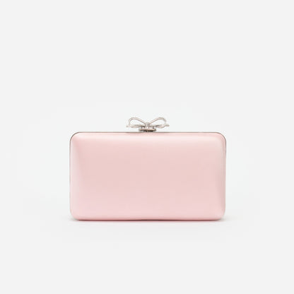 Pembe Saten Kristal Fiyonk Detaylı Mini Portföy Çanta