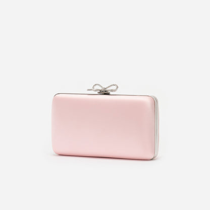 Pembe Saten Kristal Fiyonk Detaylı Mini Portföy Çanta