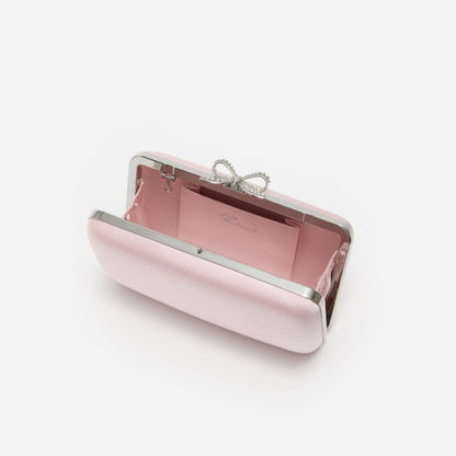 Pembe Saten Kristal Fiyonk Detaylı Mini Portföy Çanta