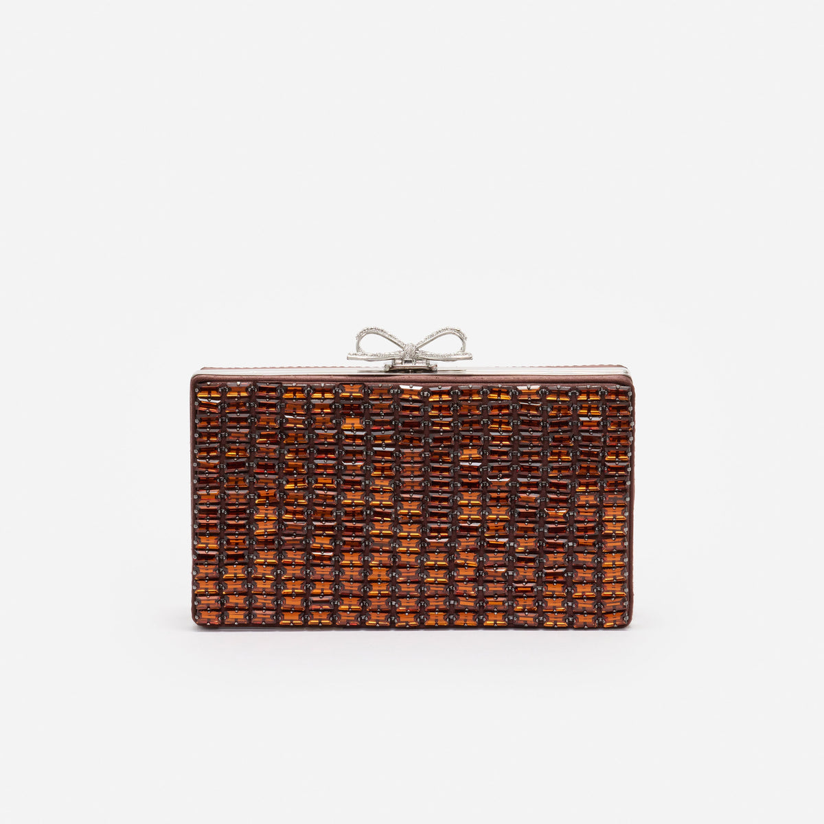 Kahverengi Kristal Fiyonk Detaylı Mini Clutch Çanta