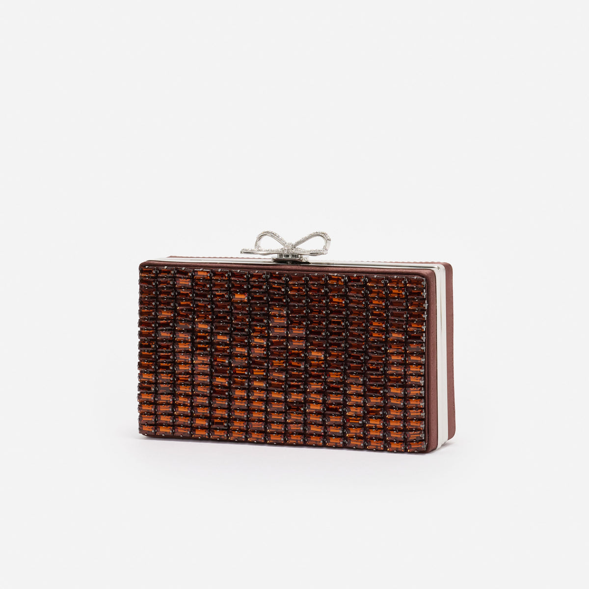 Kahverengi Kristal Fiyonk Detaylı Mini Clutch Çanta