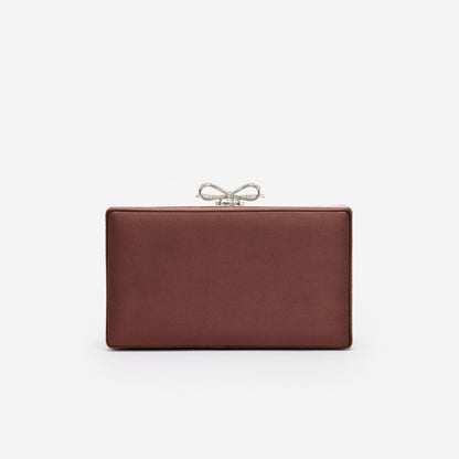 Kahverengi Kristal Fiyonk Detaylı Mini Clutch Çanta