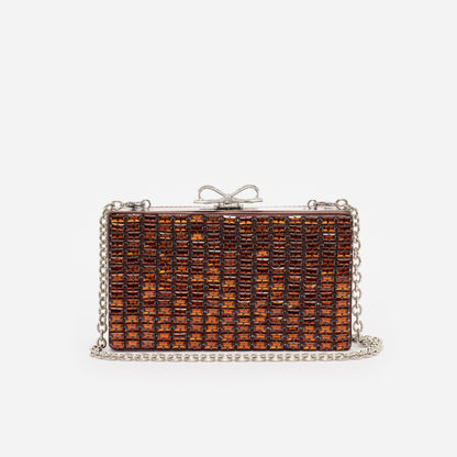 Kahverengi Kristal Fiyonk Detaylı Mini Clutch Çanta