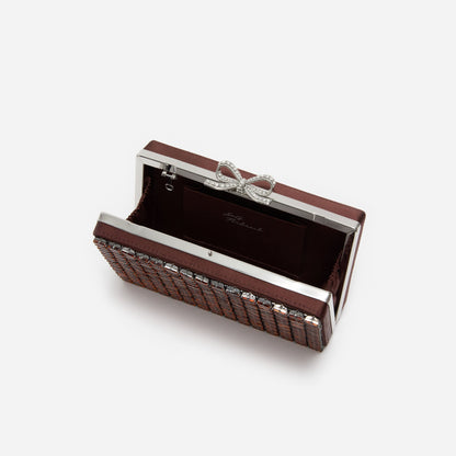 Kahverengi Kristal Fiyonk Detaylı Mini Clutch Çanta