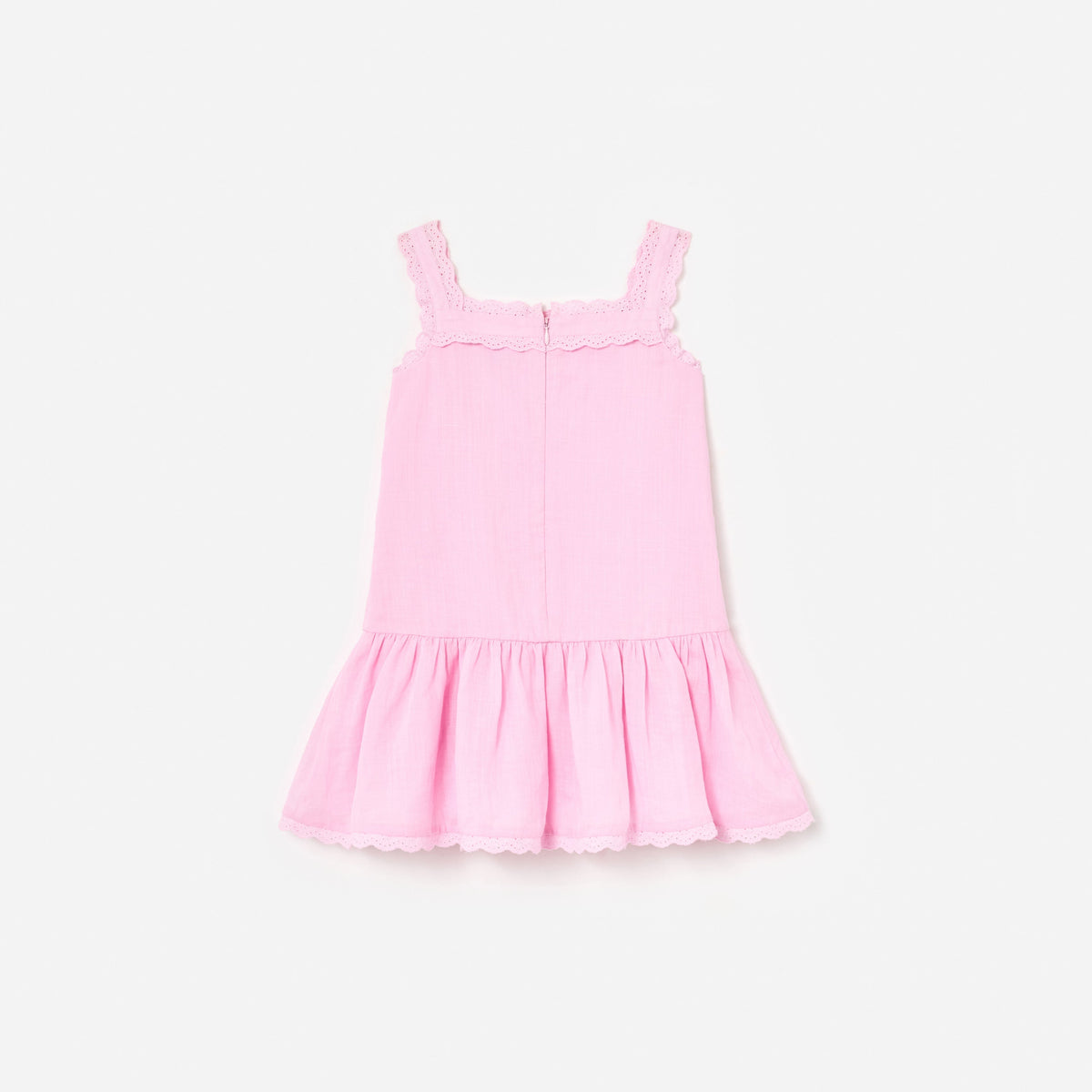 Pembe Çiçek Nakışlı Rami Çocuk Elbise