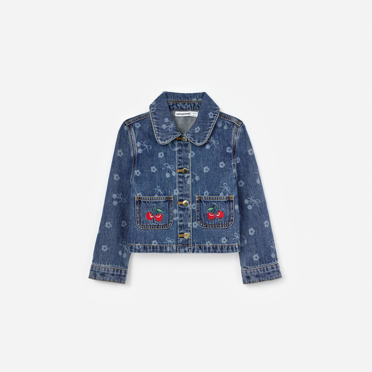 Mavi Kiraz Fiyonk Baskılı Çocuk Denim Ceket