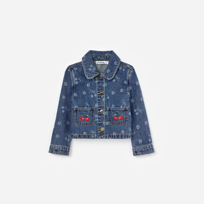 Mavi Kiraz Fiyonk Baskılı Çocuk Denim Ceket