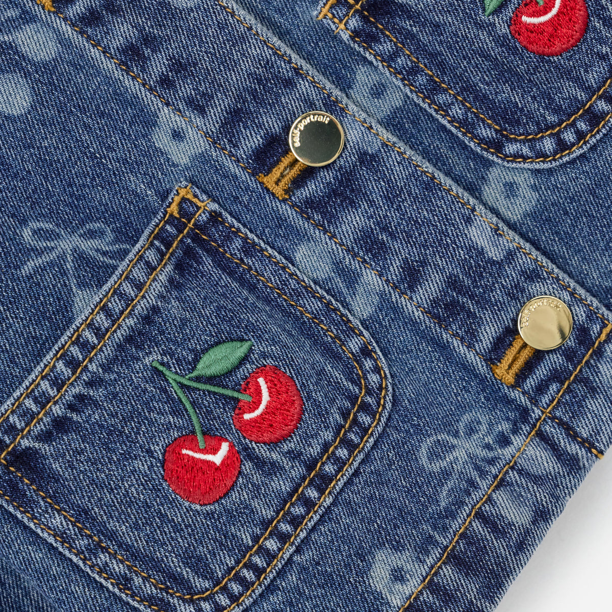 Mavi Kiraz Fiyonk Baskılı Çocuk Denim Ceket