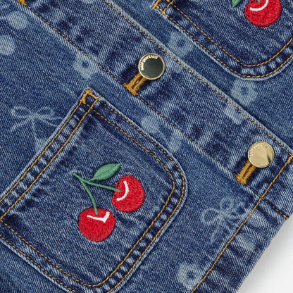 Mavi Kiraz Fiyonk Baskılı Çocuk Denim Ceket