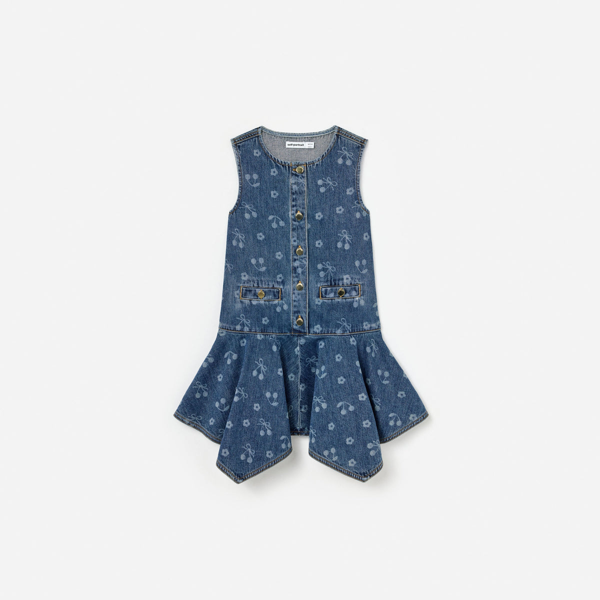 Mavi Fiyonk Baskılı Denim Çocuk Elbise