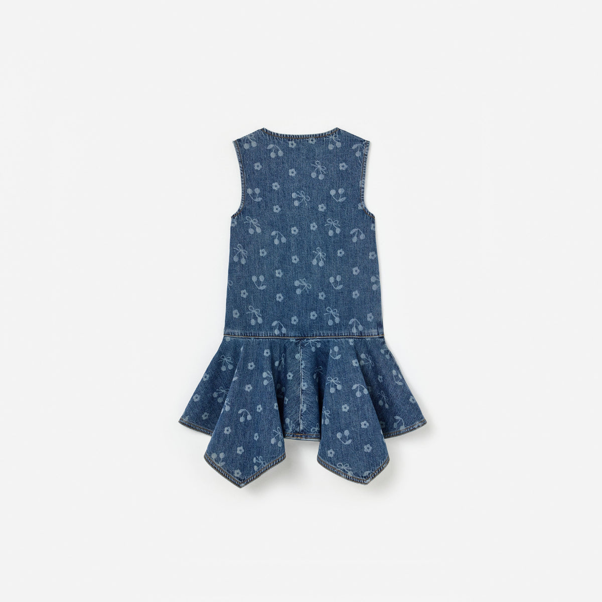 Mavi Fiyonk Baskılı Denim Çocuk Elbise