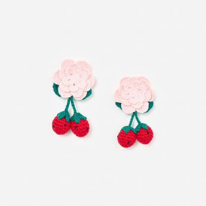 Pembe Çiçek ve Çilek Motifli Örme Çocuk Saç Tokası