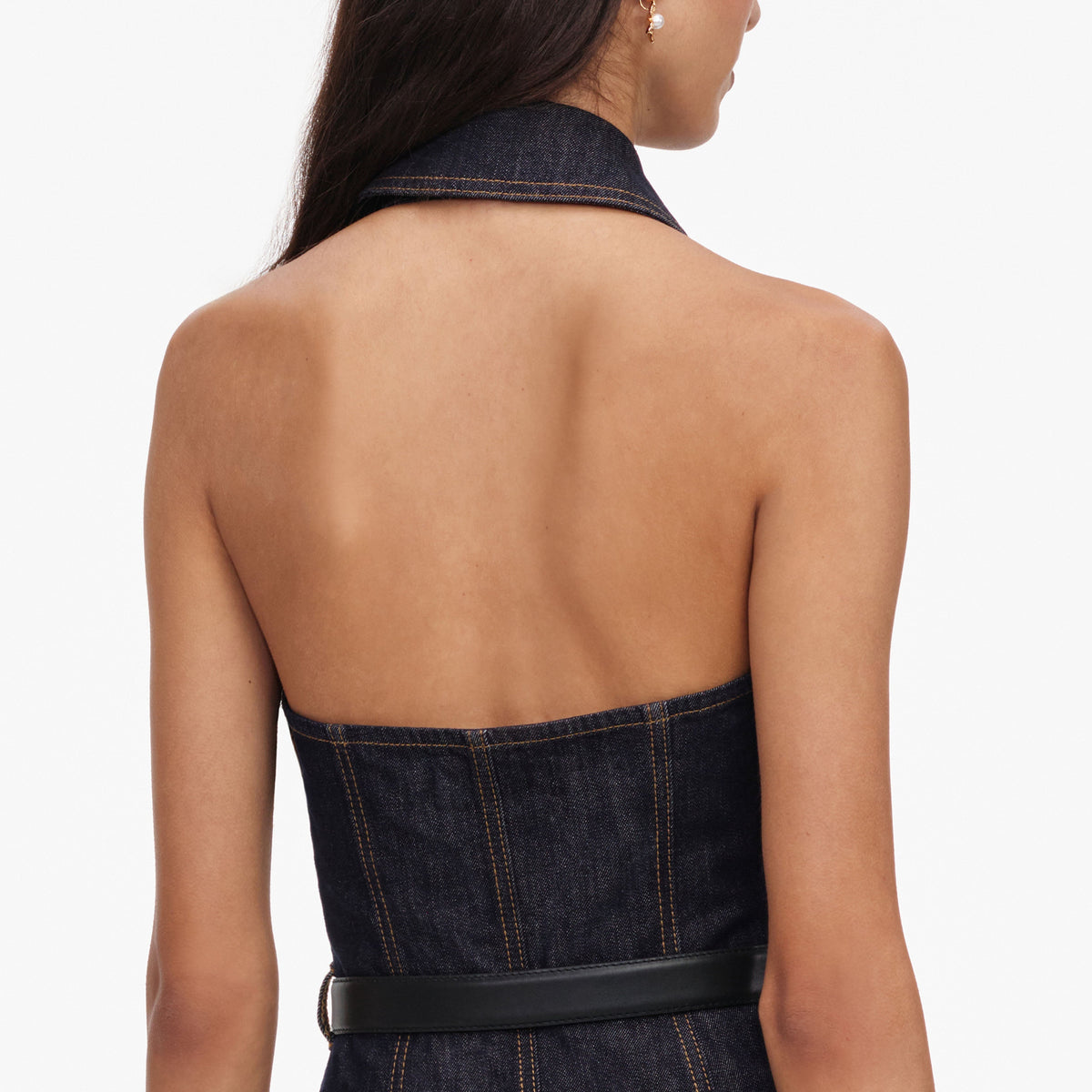 İndigo Denim Halter Yaka Midi Elbise