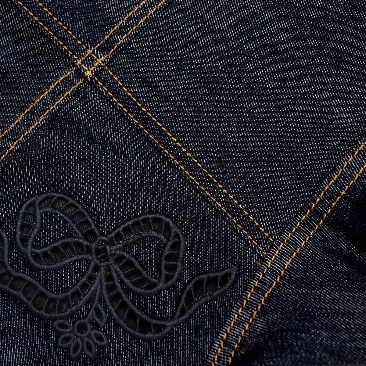 İndigo Fiyonk İşlemeli Denim Mini Elbise