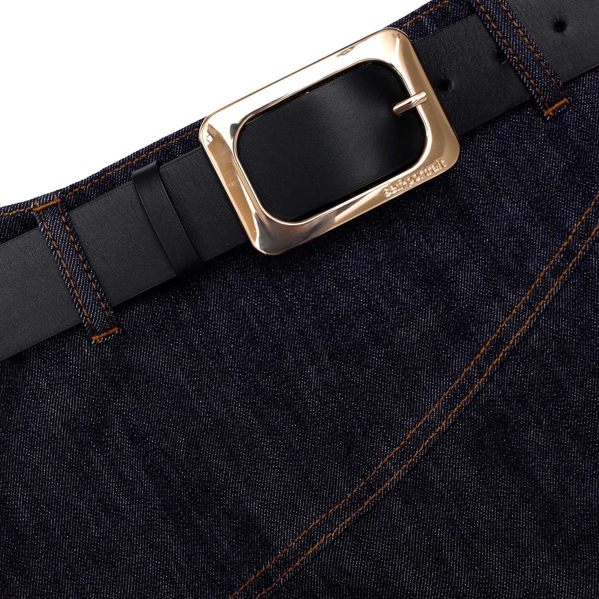 İndigo Kemer Detaylı Denim Midi Etek