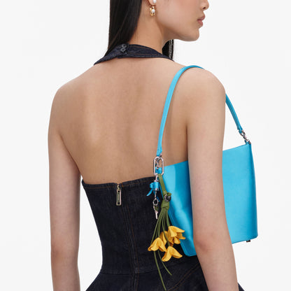 İndigo Denim Boyundan Bağlamalı Mini Elbise