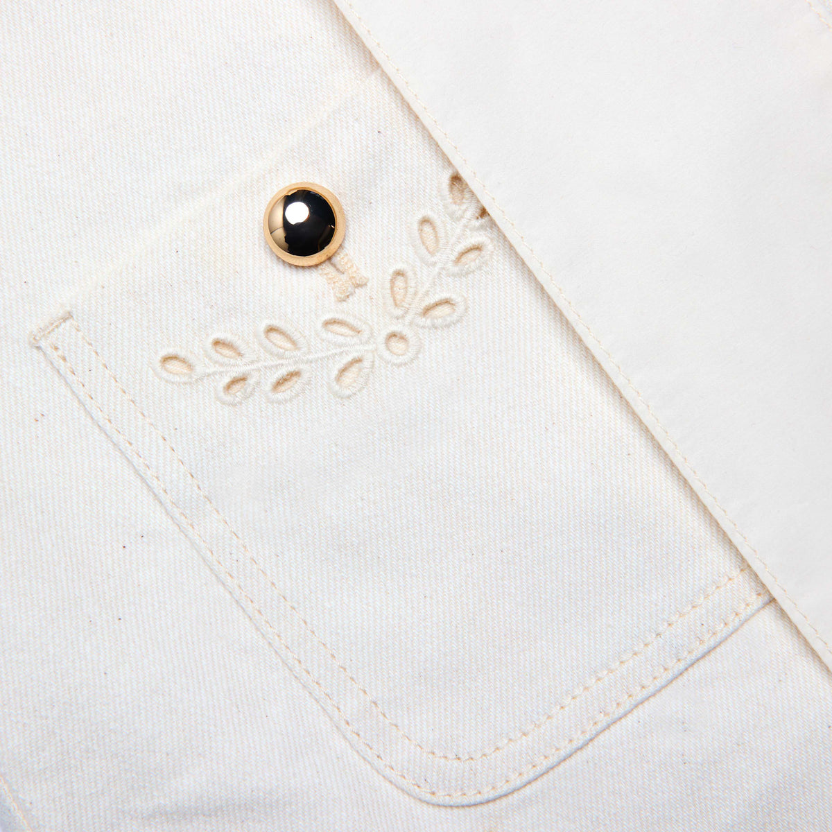 Krem Broderi Detaylı Denim Mini Elbise