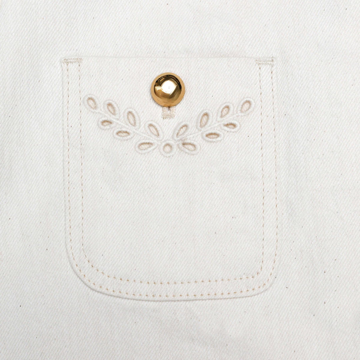 Krem Broderie Denim Mini Etek