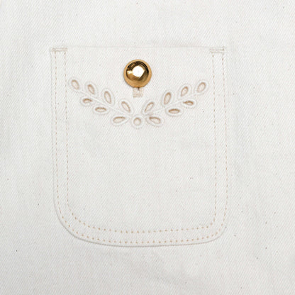 Krem Broderie Denim Mini Etek